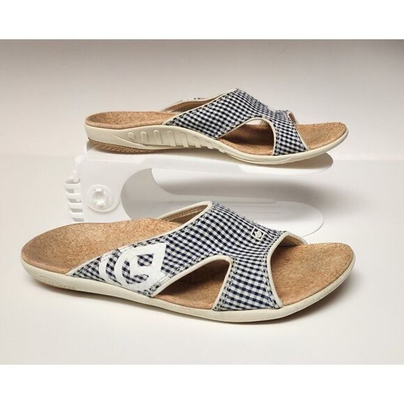Spenco Women's Kholo Navy Blue/White Gingham Flat Sandals Size US 7 - Picture 3 of 8
